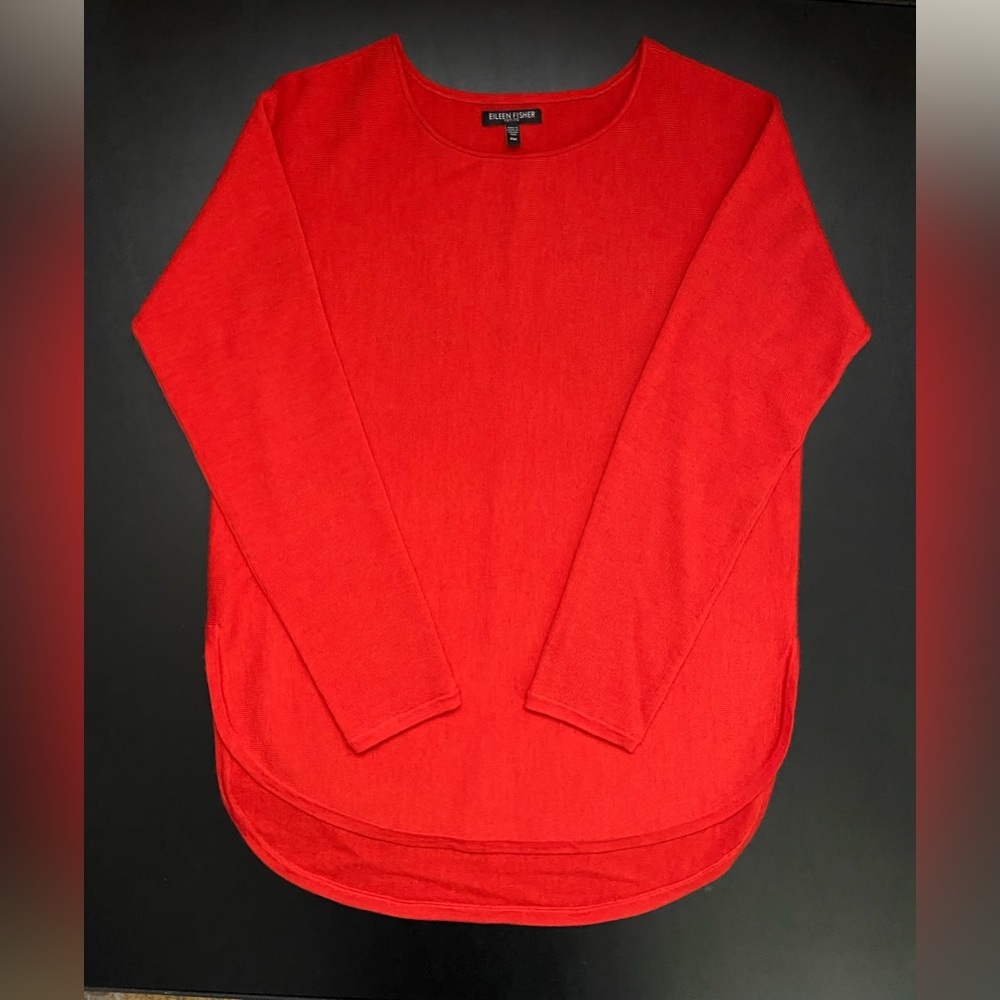 Eileen Fisher Curved Hem Merino Wool Sweater Orange/Red Petite M